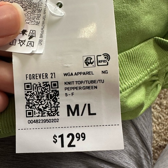 Forever 21 Knit Ruching Pepper Green Tube Top w/ Parallel Lines and Thick Band - Picture 2 of 3